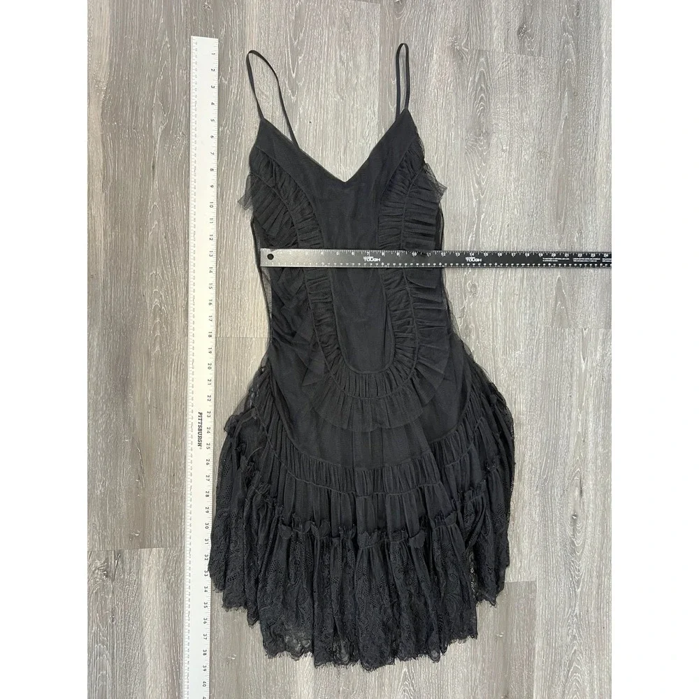 Max Studio Special Edition Vintage Black Mesh Ruffle Tiered Slip Dress Size XS